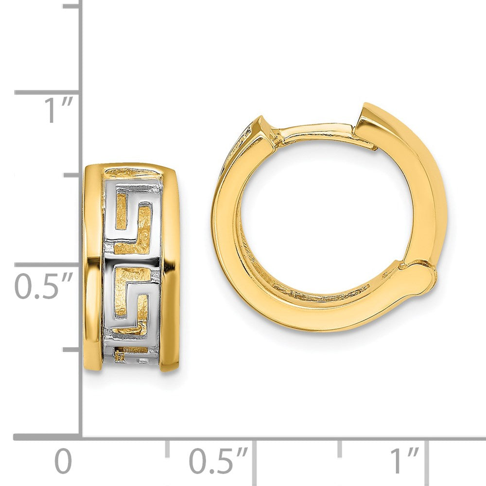 14K Bicolor Ausgeschnitten Greek Key Klappbar Creolen