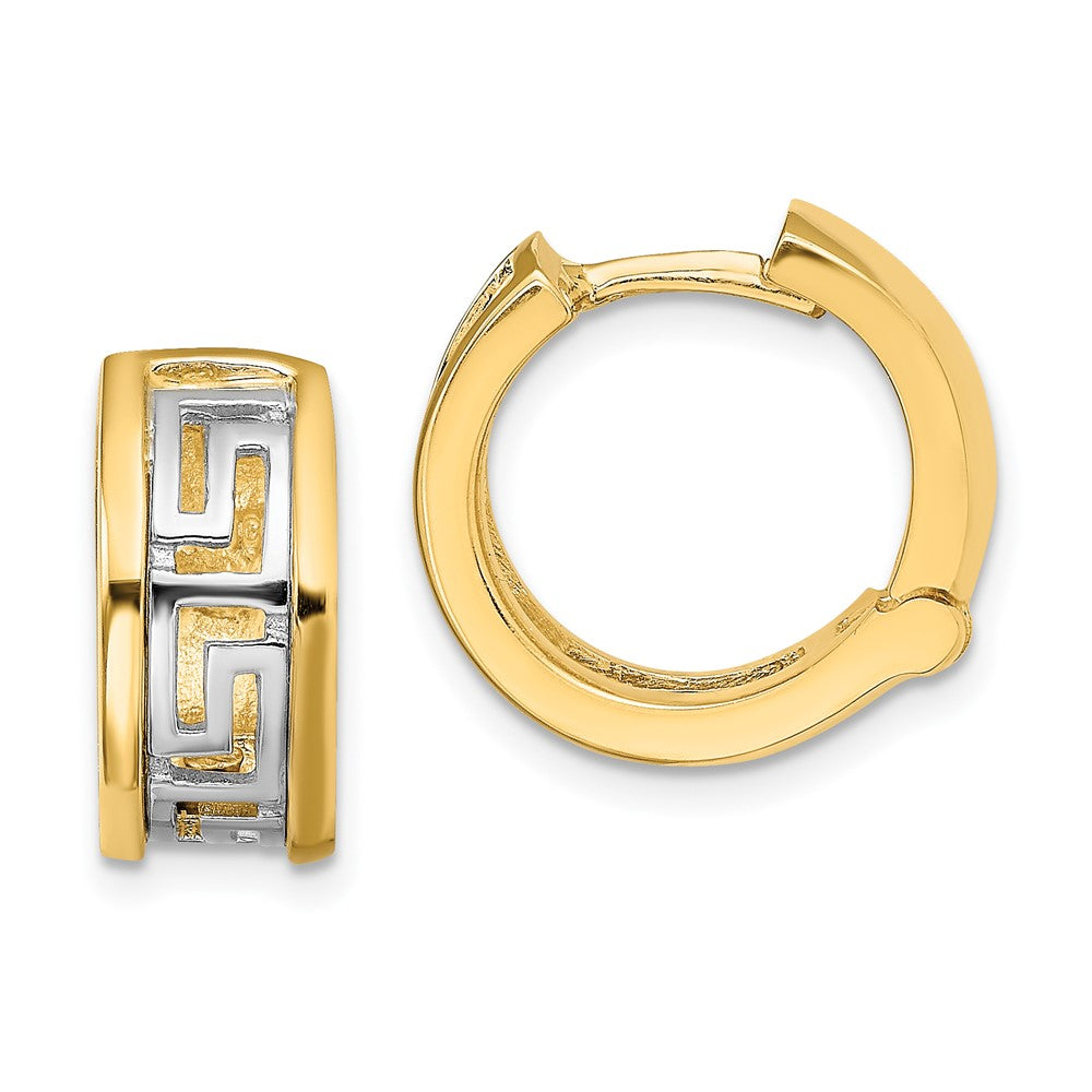 14K Bicolor Ausgeschnitten Greek Key Klappbar Creolen