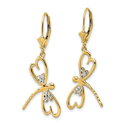 14K Gelb & Rhodium Weiß Diamantiert Libelle Ohrhänger mit Brisur