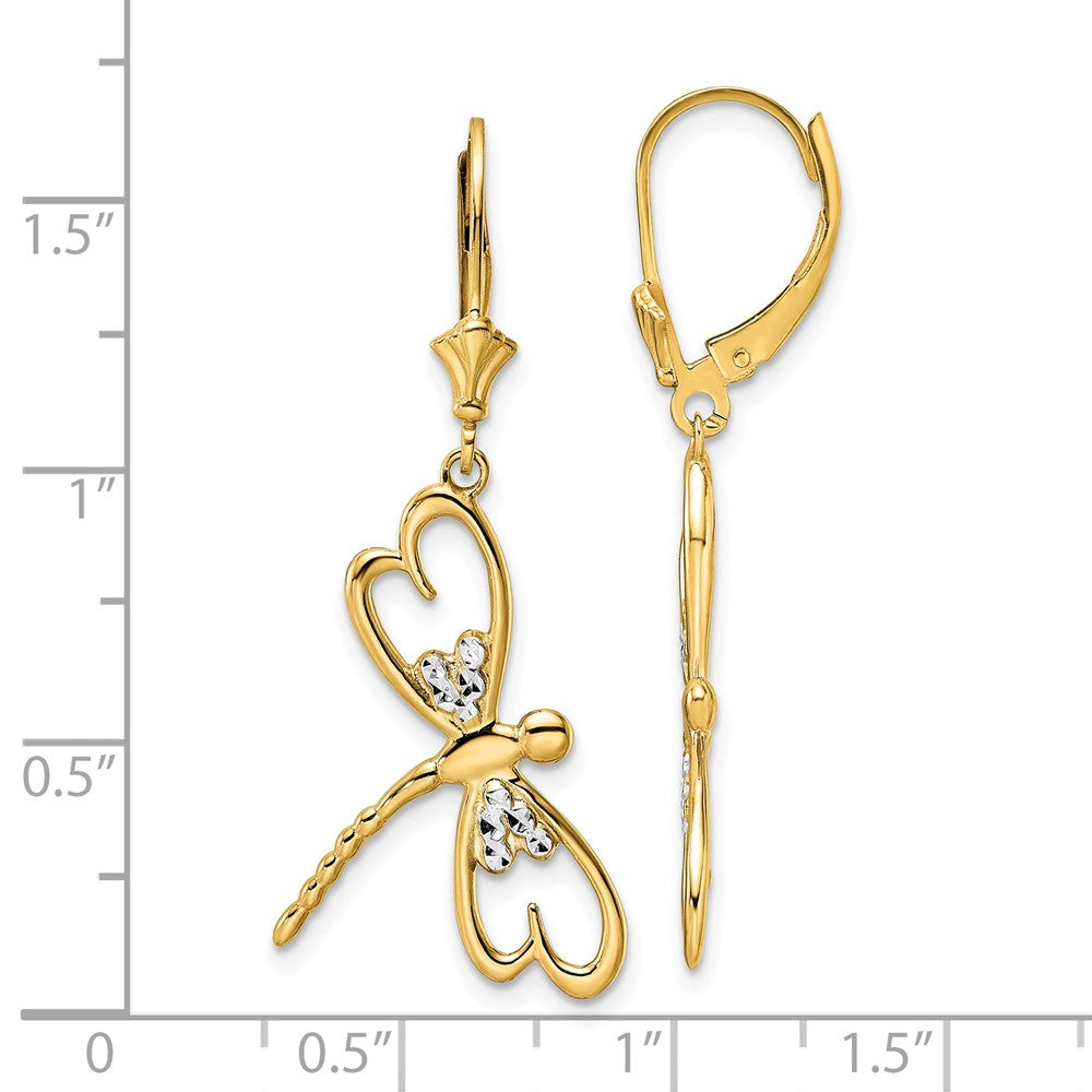 14K Gelb & Rhodium Weiß Diamantiert Libelle Ohrhänger mit Brisur