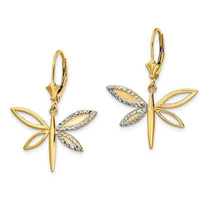 14K Gelb & Rhodium Weiß Diamantiert Libelle Ohrhänger mit Brisur