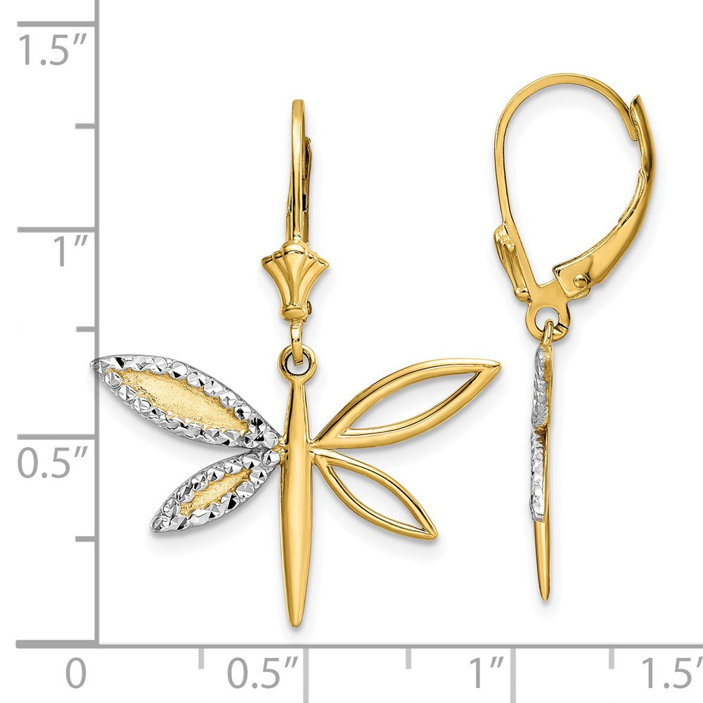 14K Gelb & Rhodium Weiß Diamantiert Libelle Ohrhänger mit Brisur