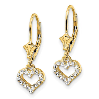 14K Gelb & Rhodium Weiß Diamantiert Herz Ohrhänger mit Brisur