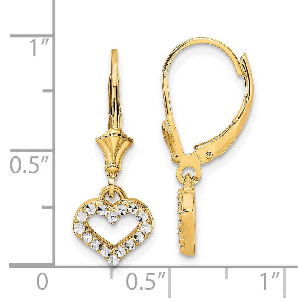 14K Gelb & Rhodium Weiß Diamantiert Herz Ohrhänger mit Brisur