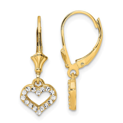 14K Gelb & Rhodium Weiß Diamantiert Herz Ohrhänger mit Brisur