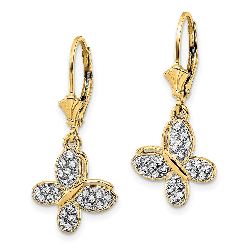 14K Gelb & Rhodium Weiß Diamantiert Fantasie Schmetterling Ohrringe
