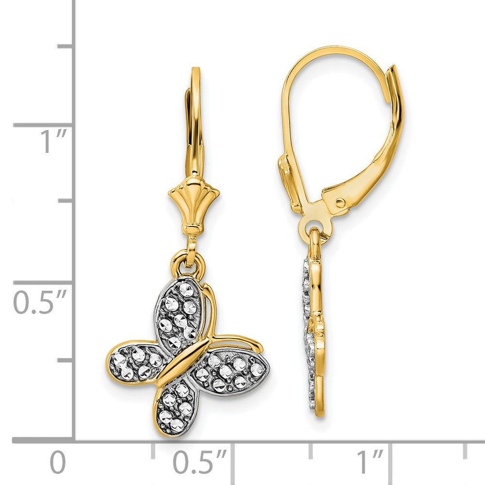 14K Gelb & Rhodium Weiß Diamantiert Fantasie Schmetterling Ohrringe