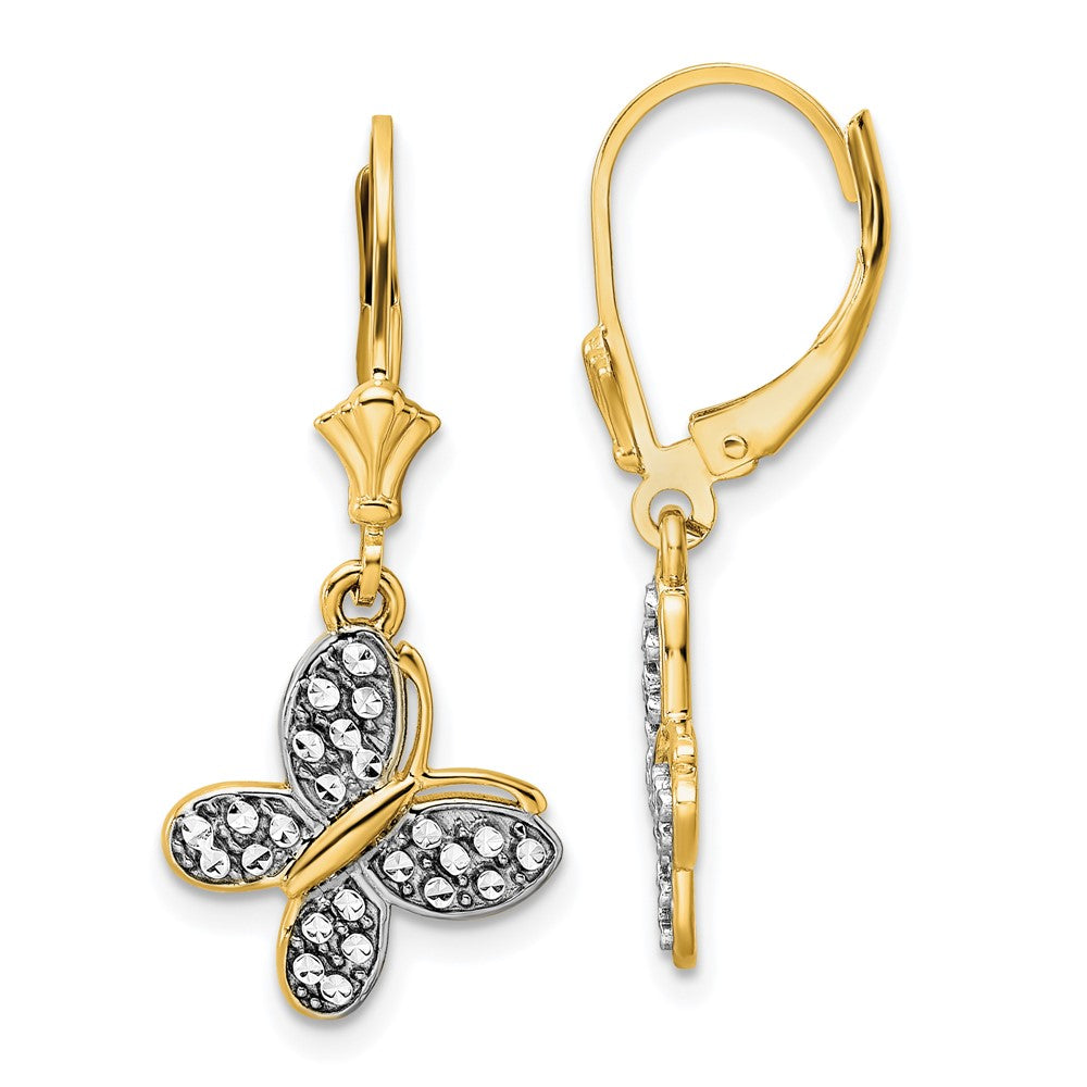 14K Gelb & Rhodium Weiß Diamantiert Fantasie Schmetterling Ohrringe