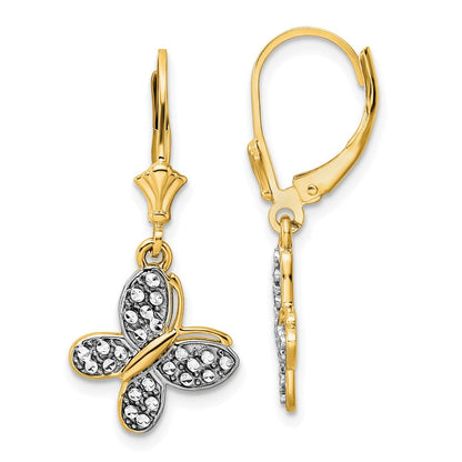 14K Gelb & Rhodium Weiß Diamantiert Fantasie Schmetterling Ohrringe