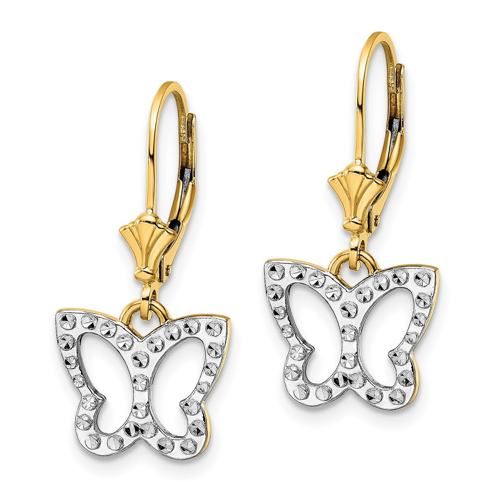 14K Gelb & Rhodium Weiß Diamantiert Schmetterling Ohrhänger mit Brisur