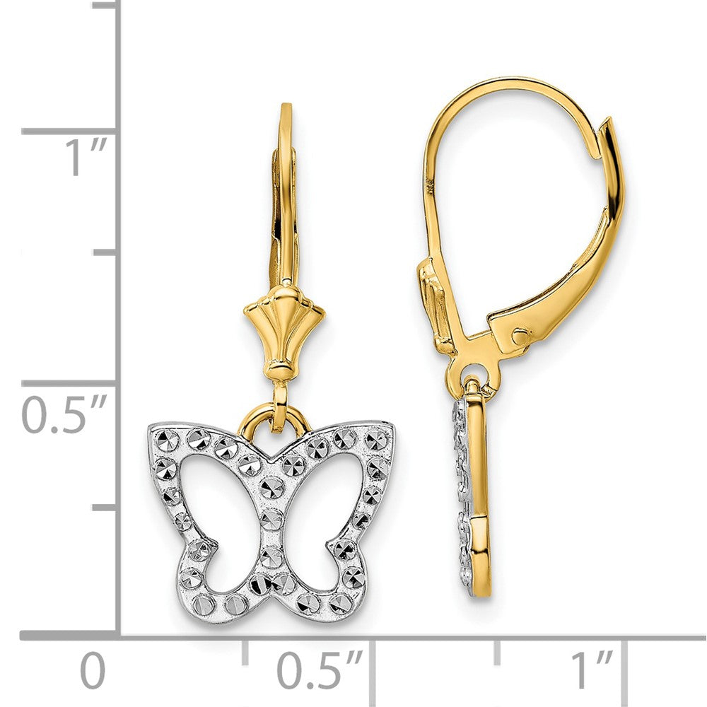 14K Gelb & Rhodium Weiß Diamantiert Schmetterling Ohrhänger mit Brisur