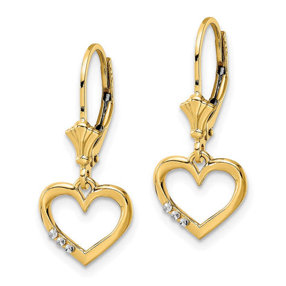 14K Gelb & Rhodium Weiß Diamantiert Herz Ohrhänger mit Brisur