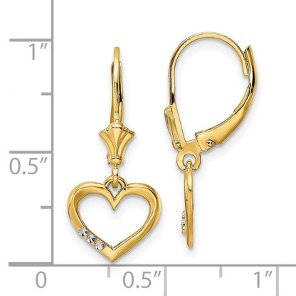 14K Gelb & Rhodium Weiß Diamantiert Herz Ohrhänger mit Brisur