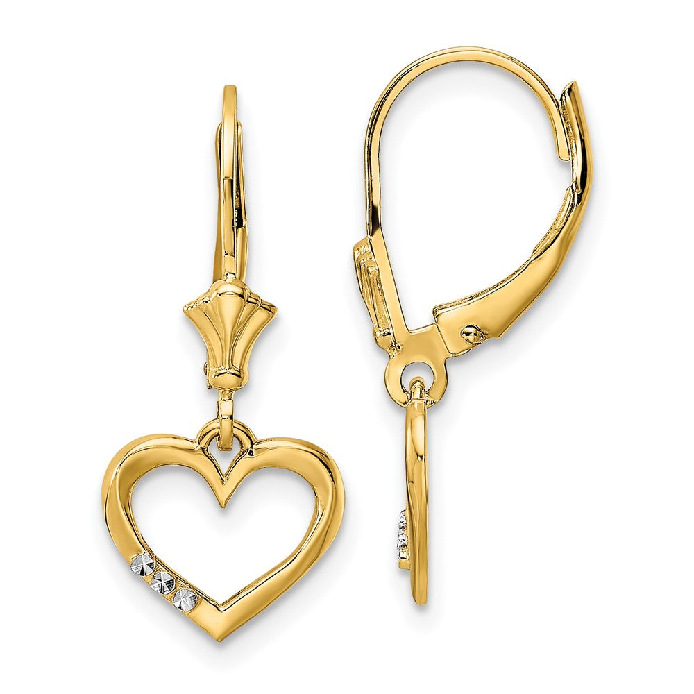 14K Gelb & Rhodium Weiß Diamantiert Herz Ohrhänger mit Brisur