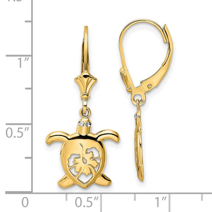 14K Gelb & Rhodium Weiß Diamantiert Blumen Schildkröte Ohrhänger mit Brisur