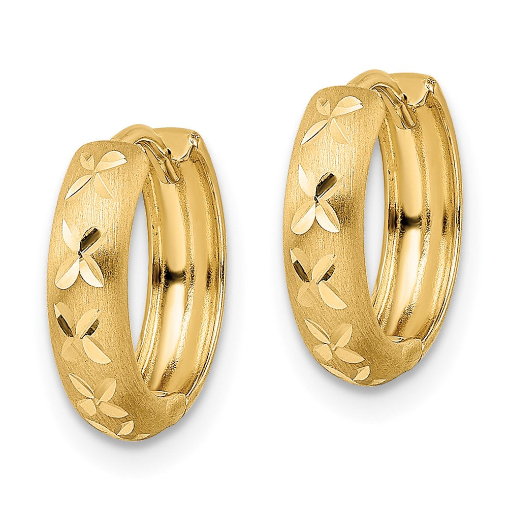 14K Gelbgold Diamantiert X Satiniert 3x13mm Klappbar Creolen