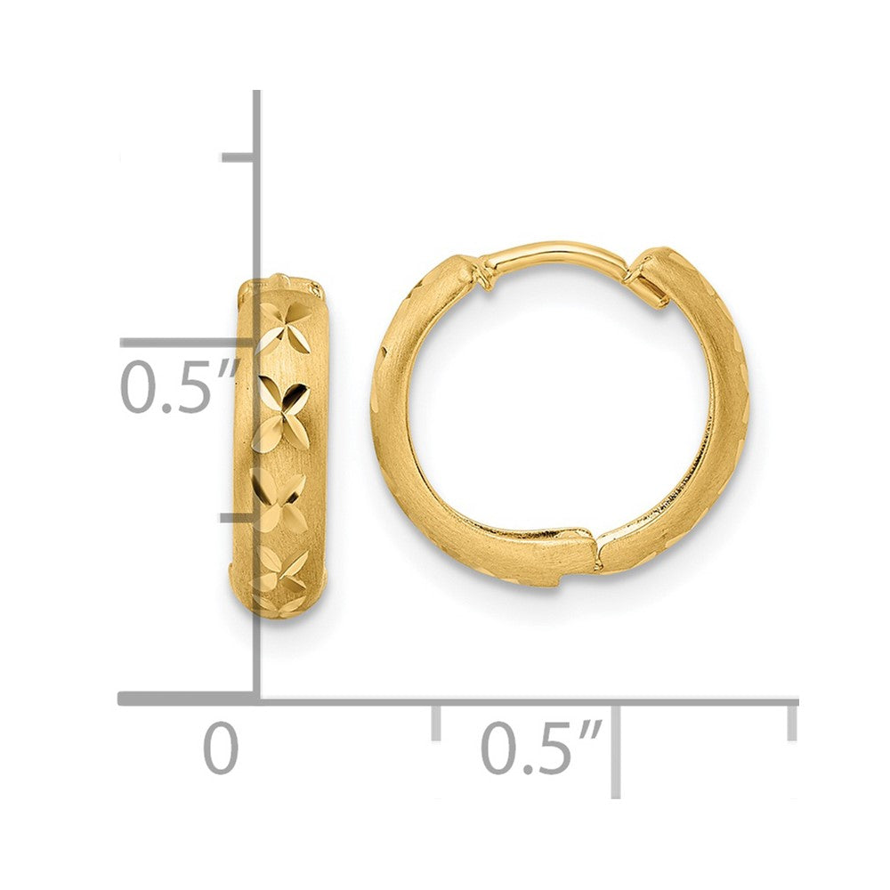 14K Gelbgold Diamantiert X Satiniert 3x13mm Klappbar Creolen
