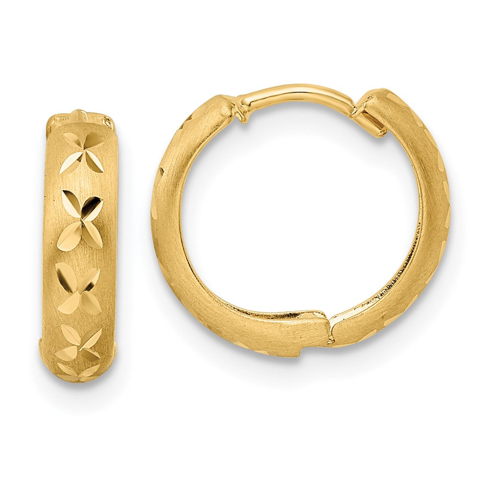 14K Gelbgold Diamantiert X Satiniert 3x13mm Klappbar Creolen