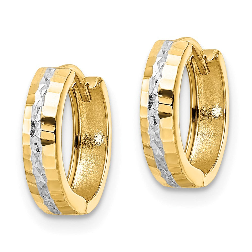 14K Gelb & Rhodium mit Rhodium Diamantiert 3x12mm Klappbar Creolen