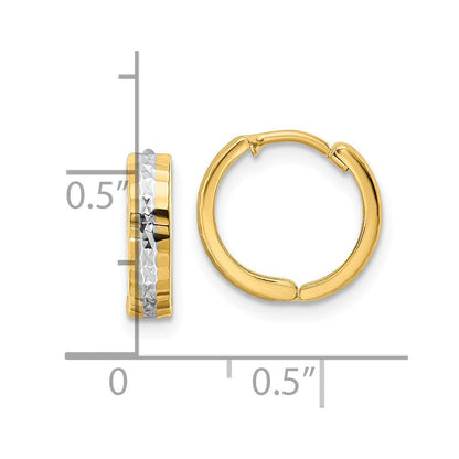 14K Gelb & Rhodium mit Rhodium Diamantiert 3x12mm Klappbar Creolen