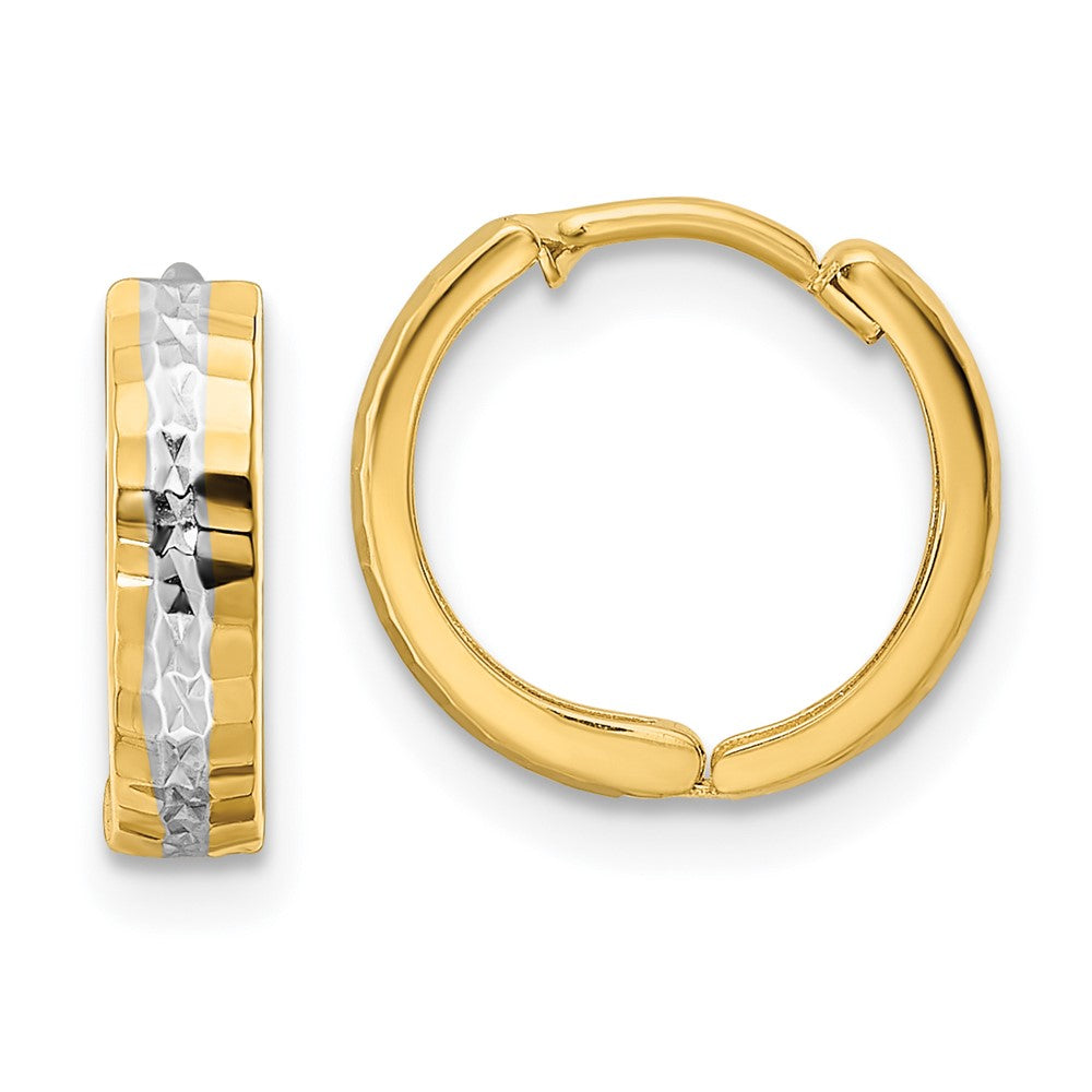14K Gelb & Rhodium mit Rhodium Diamantiert 3x12mm Klappbar Creolen
