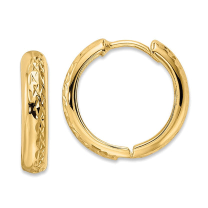 14K Gelbgold Poliert Strukturiert 3x15mm Klappbar Creolen