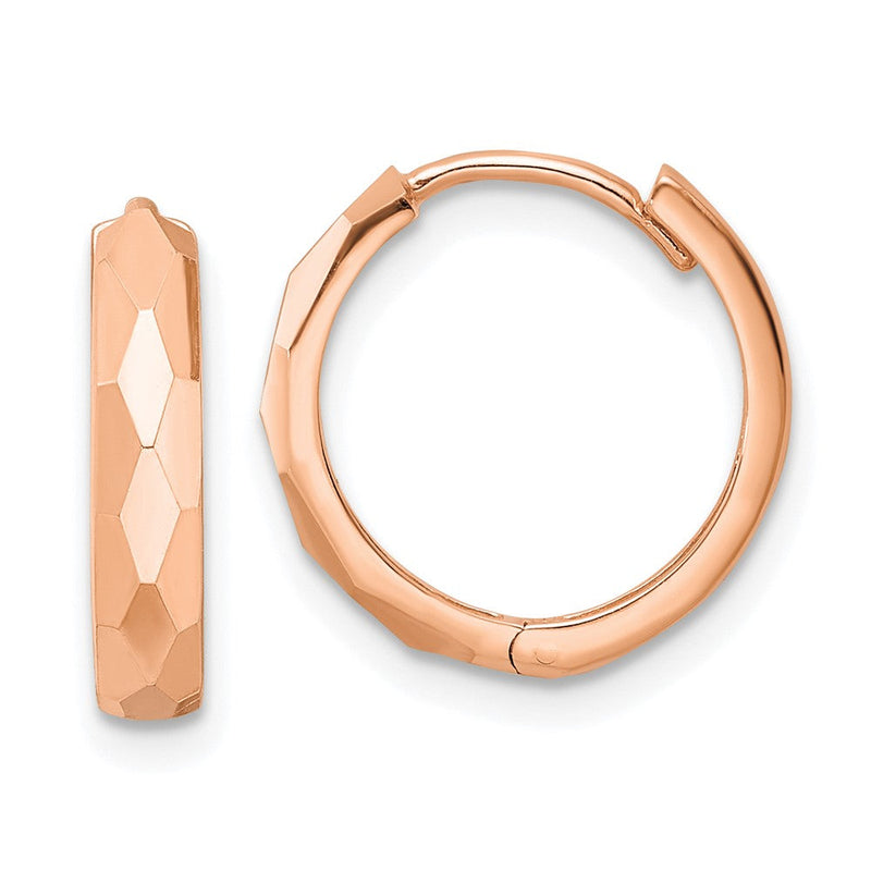 14K Roségold Poliert Facettiert 3x15mm Klappbar Creolen