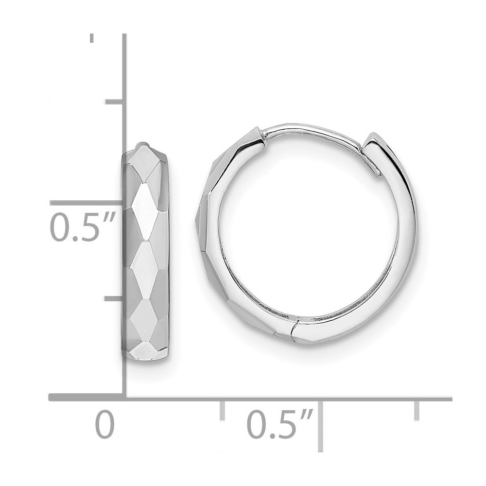14K Weißgold Poliert Facettiert 3x15mm Klappbar Creolen
