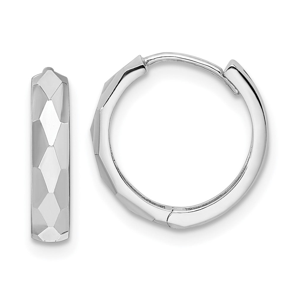 14K Weißgold Poliert Facettiert 3x15mm Klappbar Creolen