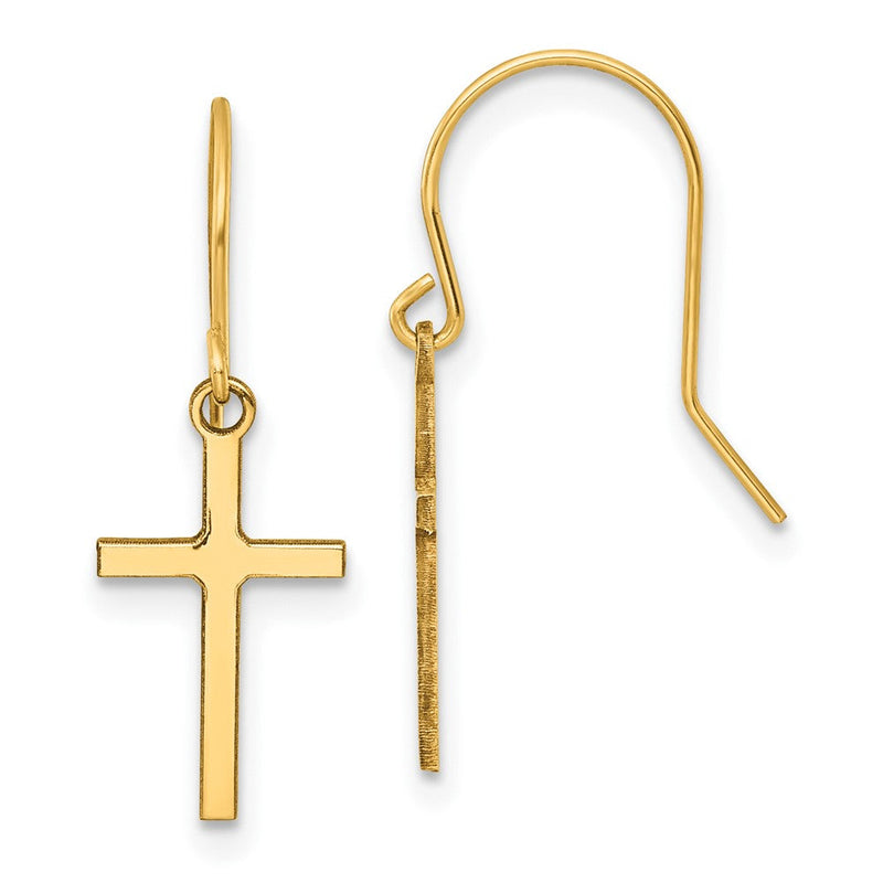 14K Gelbgold Hängend Kreuz Hirte Haken Ohrringe