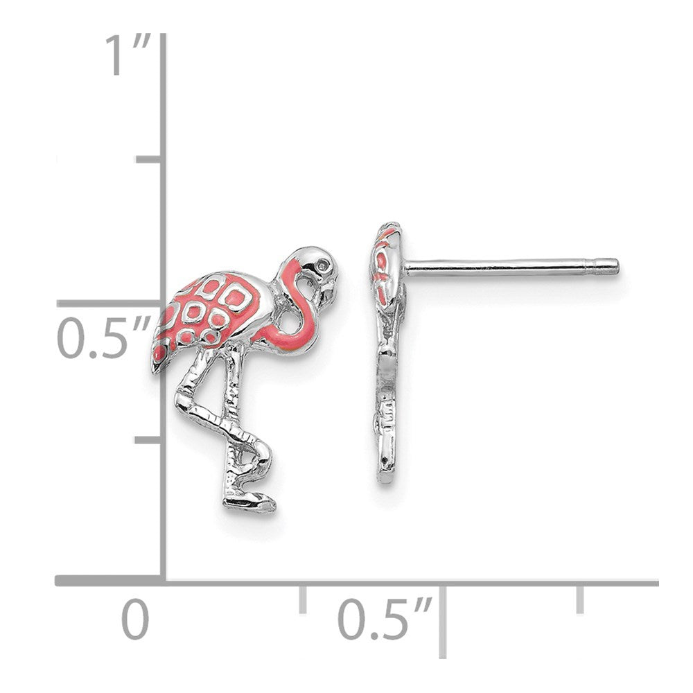14K Weißgold Rosa Emailliert Flamingo Ohrstecker