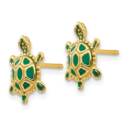 14K Gelbgold Grün Emailliert Schildkröte Ohrstecker
