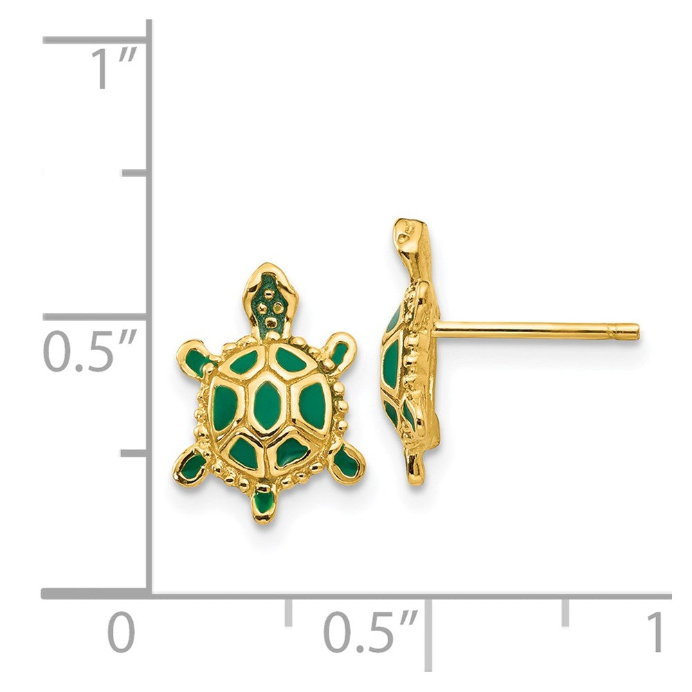 14K Gelbgold Grün Emailliert Schildkröte Ohrstecker