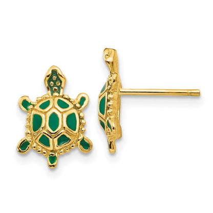 14K Gelbgold Grün Emailliert Schildkröte Ohrstecker