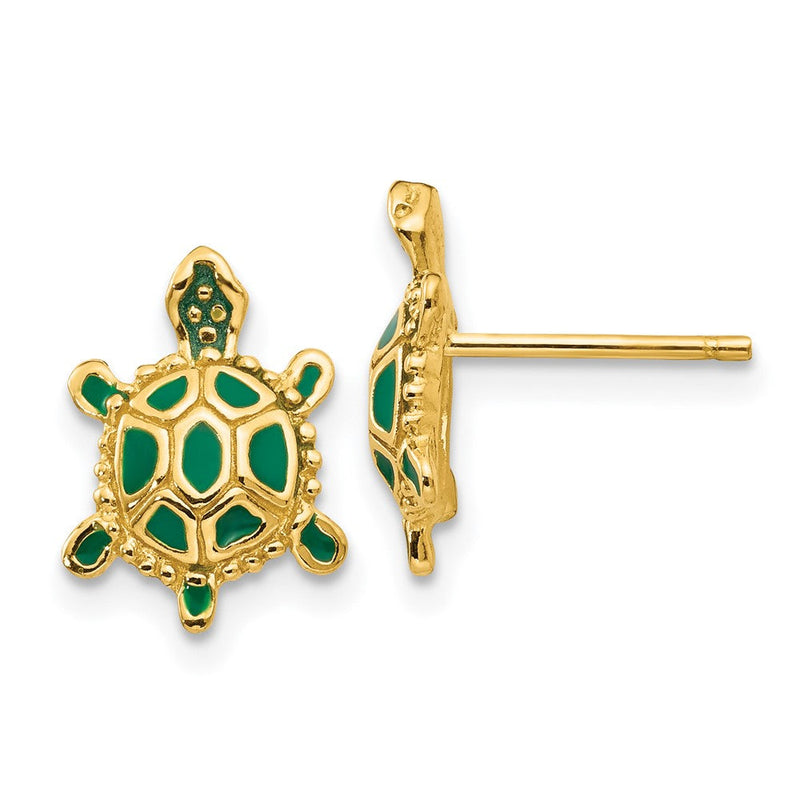 14K Gelbgold Grün Emailliert Schildkröte Ohrstecker
