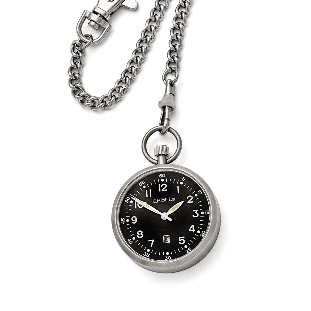 Edelstahl Chisel Schwarz Zifferblatt Taschen Uhr