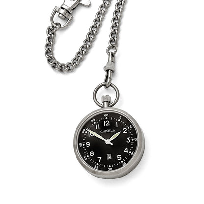 Edelstahl Chisel Schwarz Zifferblatt Taschen Uhr