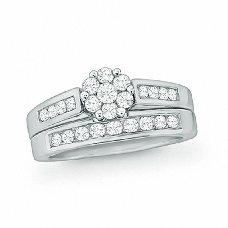 0,5 ct. Diamant-Blumen-Brautset aus 14K Weißgold