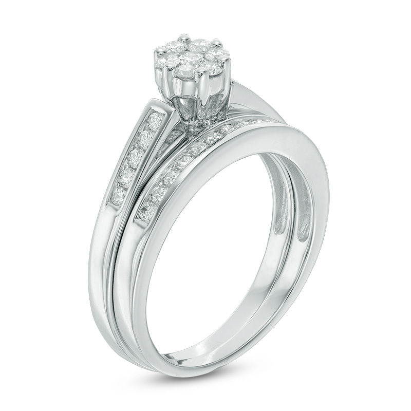 0,5 ct. Diamant-Blumen-Brautset aus 14K Weißgold