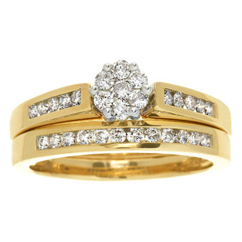 Verlobungsring-Set „Blume" mit 0,5 ct. Gesamtgewicht Diamanten in 14K Gelbgold