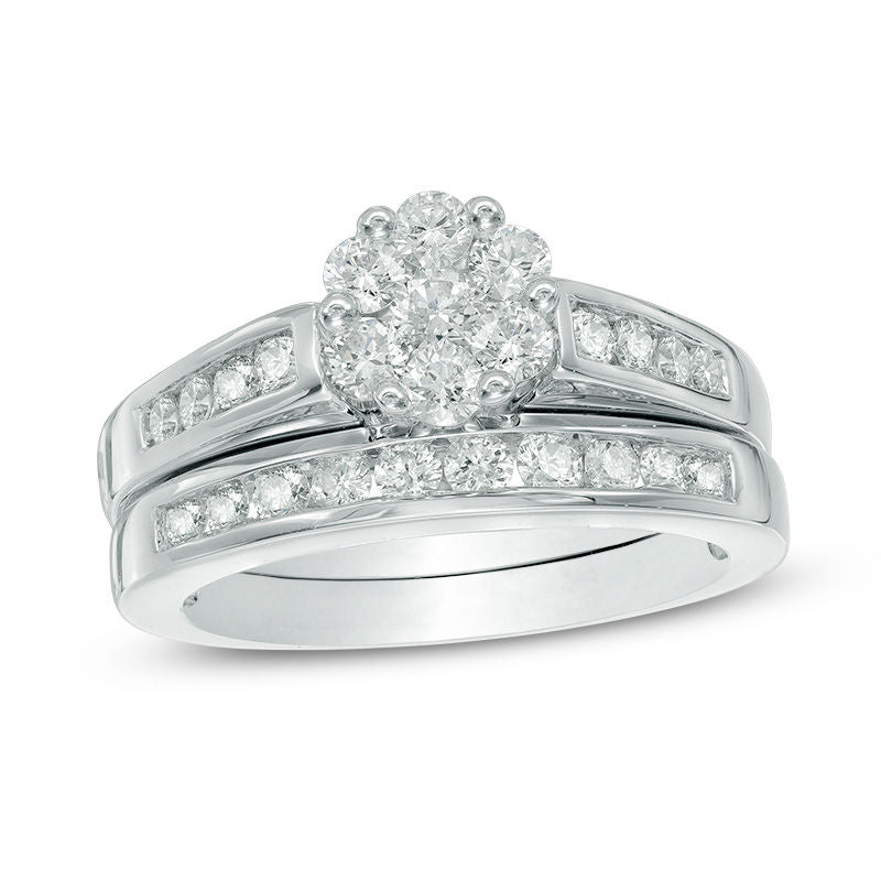 1 ct. Diamant-Blumen-Braut-Set in 14K Weißgold
