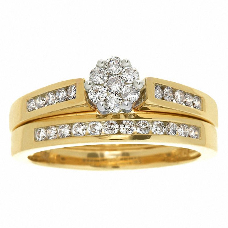Brautset mit Diamant-Blumendesign, 1 ct. Gesamtgewicht Diamanten, 14K Gold