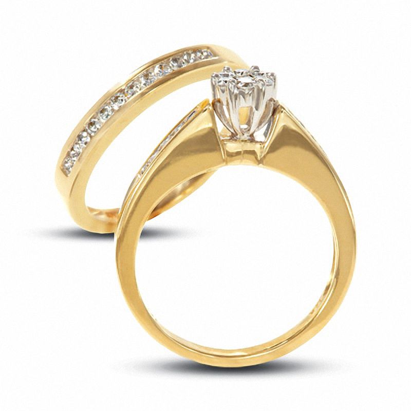 Brautset mit Diamant-Blumendesign, 1 ct. Gesamtgewicht Diamanten, 14K Gold