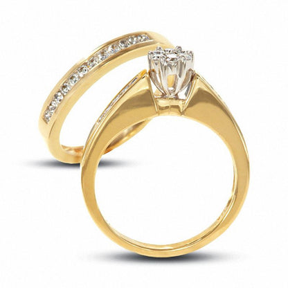 Brautset mit Diamant-Blumendesign, 1 ct. Gesamtgewicht Diamanten, 14K Gold