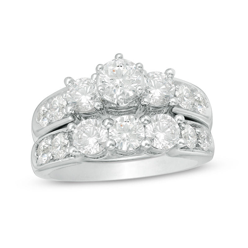 Braut-Set mit 3 ct. Diamant im Dreistein-Design, 14K Weißgold