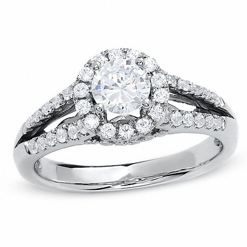 1 ct. Diamant Verlobungsring mit geteiltem Ring in 14K Weißgold