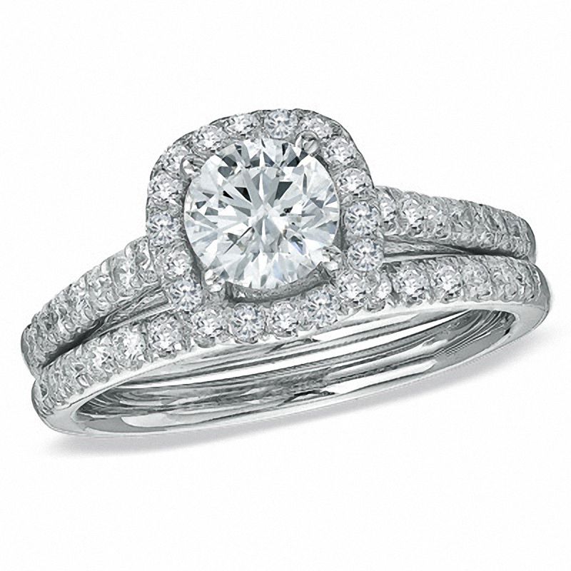 1,75 ct. Diamant-Halo-Braut-Set in 14K Weißgold