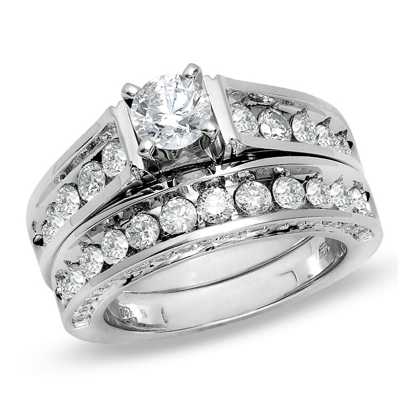 Braut-Set mit Verlobungsring, 3 ct. Gesamtgewicht Diamanten in 14K Weißgold