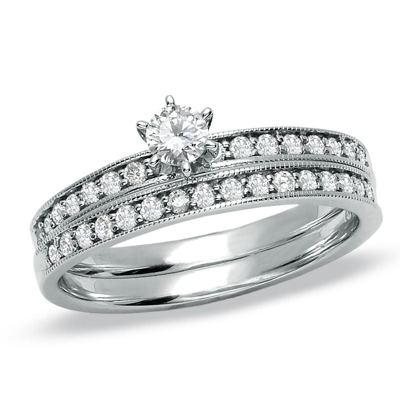 Verlobungsring-Set mit 0,5 ct. Diamanten in 14K Weißgold