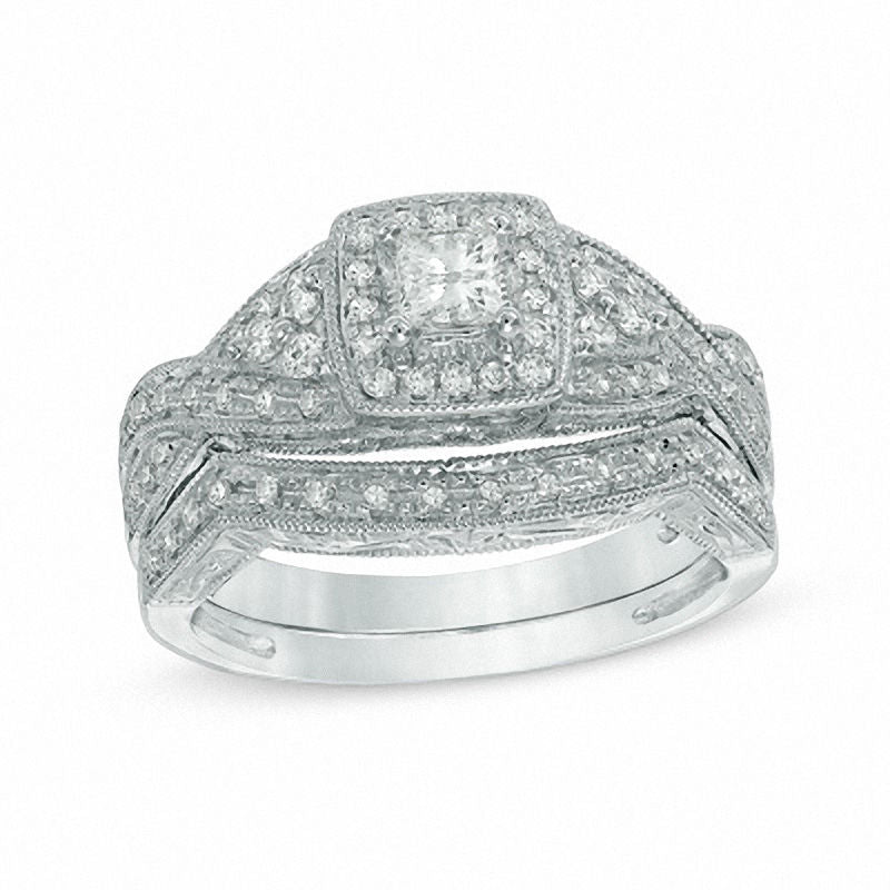 Braut-Set mit Diamanten im Princess-Schliff und Twist-Design, 0,5 ct. Gesamtgewicht, 14K Weißgold
